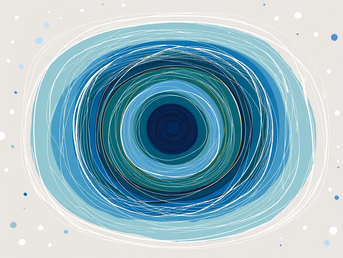Abstract illustration of concentric circles and flowing lines representing mindful awareness and inner calm